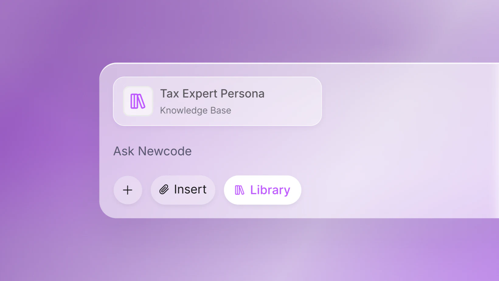The Ask Newcode composer with a saved Tax Expert Persona attached to it from the knowledge base.